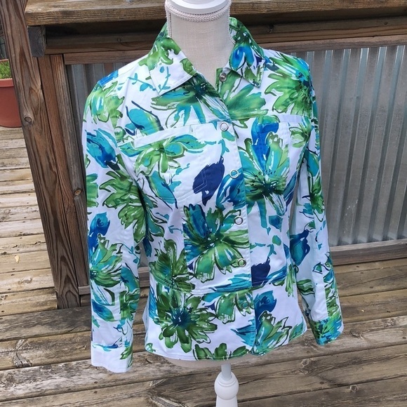 Coldwater Creek Snap-up Water Color Print‎ Jacket - Picture 1 of 12